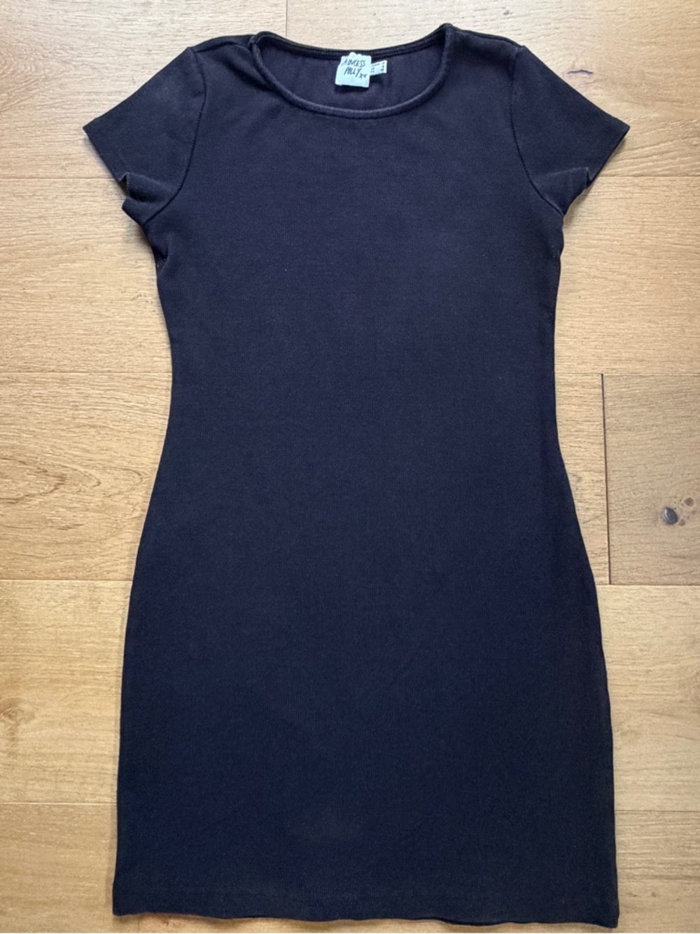 Princess Polly Bodycon Classic Mini Dress Black Ribbed Organic Cotton Women's 8
